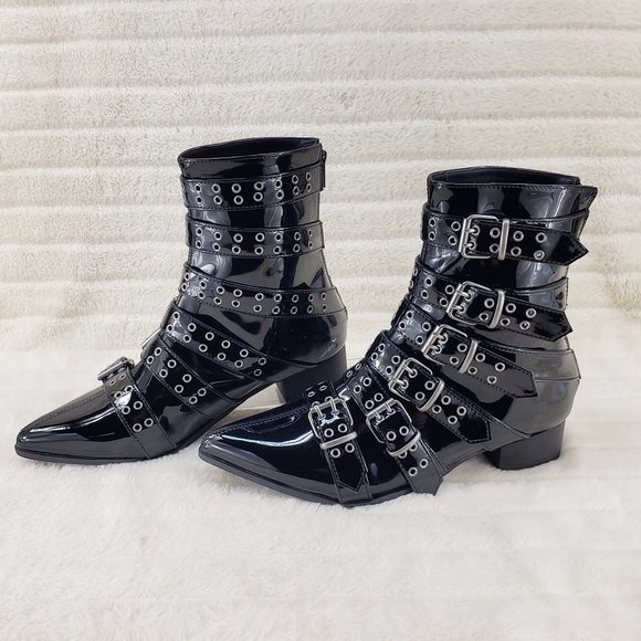 Wicked Warlock Patent Multi Strap Men's Goth Dress Boots - Picture 5 of 11